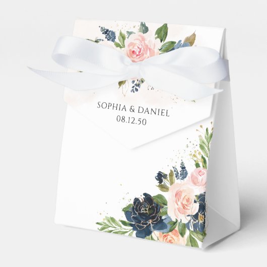 Ballotins Navy & Blush Rose Floral Wedding Favor Box (Verso)