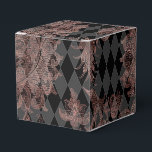 Ballotins Noir et Or Rose<br><div class="desc">Boîte de faveur élégante avec des motifs damassés or rose et harlequin noir.</div>