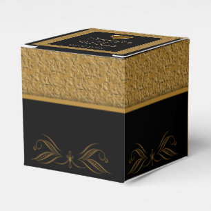Ballotins Noir et or Scroll boîte de préférence de mariage