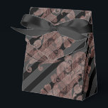 Ballotins Or rose et noir<br><div class="desc">Boîte à cadeaux élégante avec des motifs de damas or rose et de rayures noires.</div>