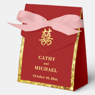 Ballotins Or rouge pailleté double bonheur mariage chinois