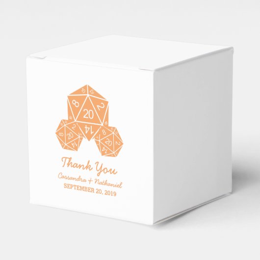 Ballotins Orange D20 Dice Wedding Favor Boxes (Verso)