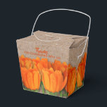 Ballotins Orange Tulip on Kraft Take Out Style Favor Box<br><div class="desc">Bunches of orange tulips surround a force paper patterned take out style favor box. Personalize the front (or anywhere you want) with your wording or delete if you don't want any wording. Click CUSTOMIZE button to CHANGE the fonts and font colors. COORDINATING items available in our store. Wedding invitations, RSVP...</div>