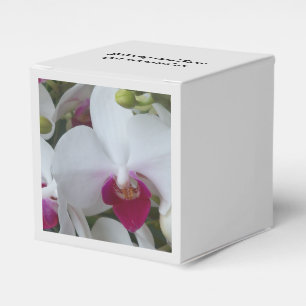 Ballotins Orchidées blanches et violettes sur des boîtes de 