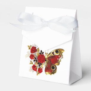 Ballotins Papillon de fleurs rouges aux roses rouges