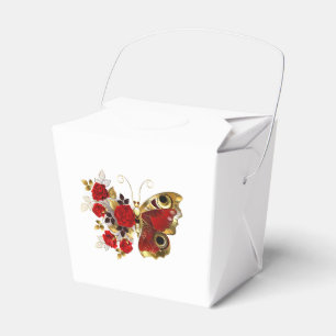 Ballotins Papillon de fleurs rouges aux roses rouges