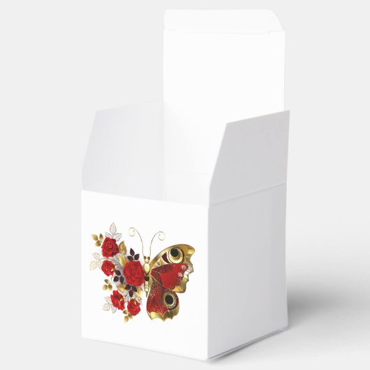 Ballotins Papillon de fleurs rouges aux roses rouges (Ouvert)