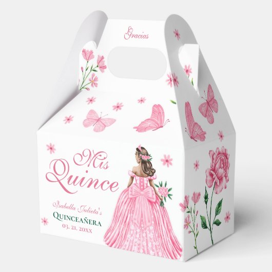 Ballotins Papillon Quinceañera rose et fleurs Roses (Recto)