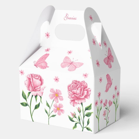 Ballotins Papillon Quinceañera rose et fleurs Roses (Verso)