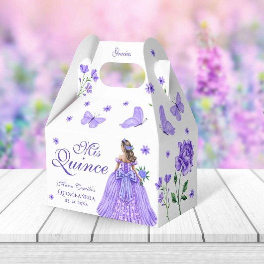 Ballotins Papillon Quinceañera violet et fleurs Roses