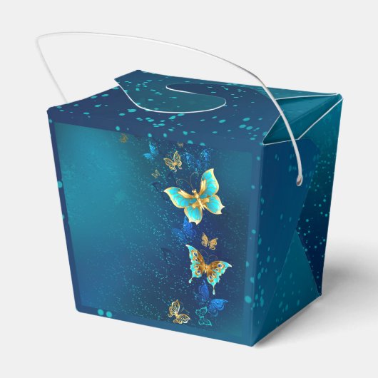 Ballotins Papillons d'or sur un Arrière - plan bleu (Arrière)