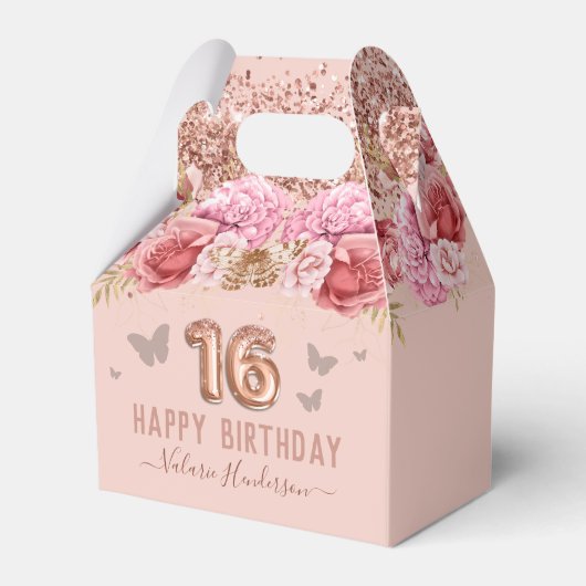 Ballotins Papillons floraux rose joyeux 16e anniversaire (Verso)