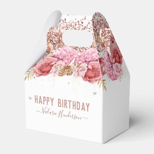 Ballotins Papillons floraux rose joyeux anniversaire (Verso)