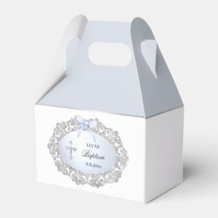Ballotins Parties scintillant Argent Cadre Bleu Bow Baptême