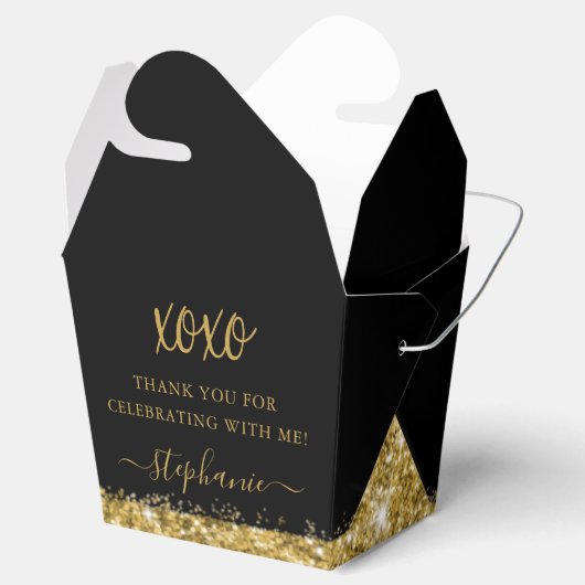 Ballotins Parties scintillant d'or noir Confetti Mini Takeou (Ouvert)