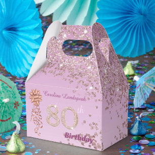 Ballotins Parties scintillant d'or rose et ruban 80e anniver