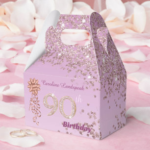 Ballotins Parties scintillant d'or rose et ruban 90e anniver
