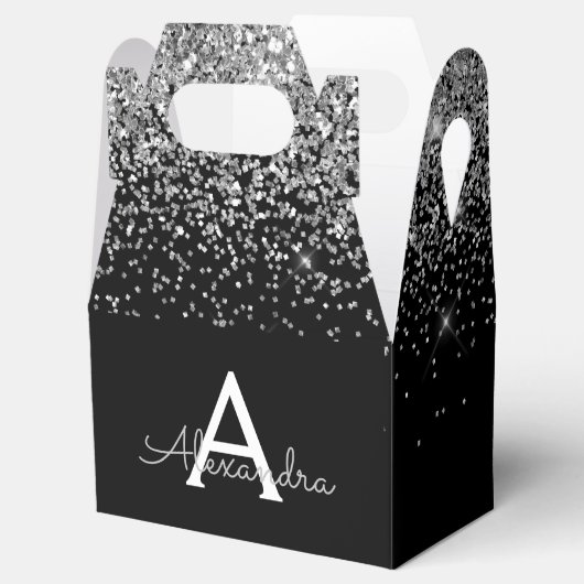 Ballotins Parties scintillant noire en argent et monogramme (Ouvert)