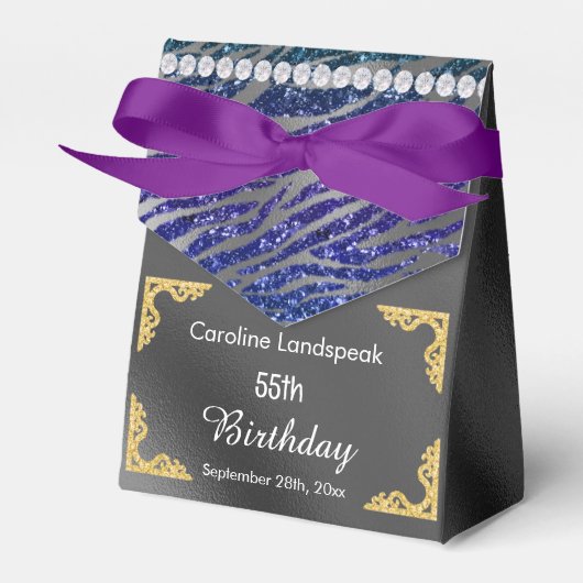 Ballotins Parties scintillant Silver Foil Dark Blue Zebra Im (Verso)