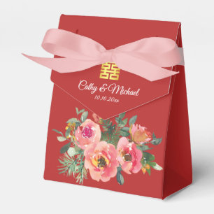 Ballotins Peony floral double bonheur chinois mariage rouge