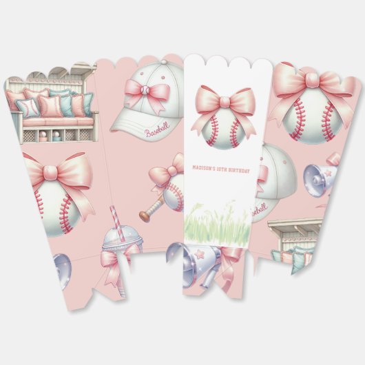 Ballotins Personalized Pink Baseball Popcorn (Déplié)
