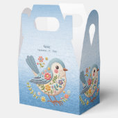 Ballotins Petite broderie florale d'oiseaux Ballotin bleu (Ouvert)