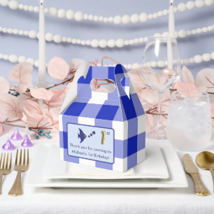 Ballotins Photo de 1er anniversaire bleu gingham poisson feu