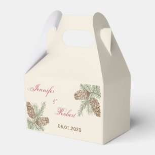 Ballotins Pine Cone Nature sur Crème Mariage Favor Box