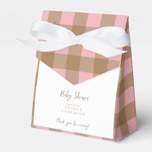 Ballotins Pink & Brown Gingham Shower Thank You Favor Box (Verso)
