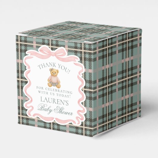 Ballotins Pink Coquette Bow Bear Baby Shower Favor Box (Verso)