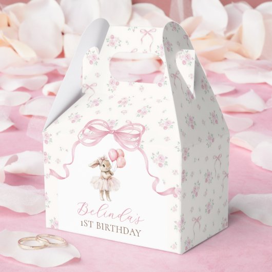 Ballotins Pink Floral Coquette Bow Bunny 1st Birthday (Mariage)
