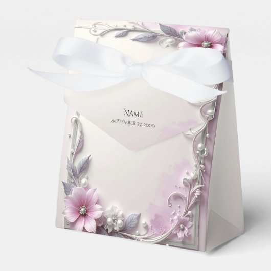Ballotins Pink Floral Frame Favor Box (Verso)