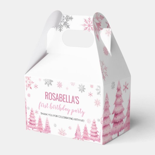 Ballotins Pink Snowflake Winter Birthday Party Favor Box (Verso)