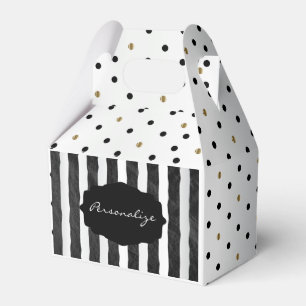 Ballotins Pois et bandes noires sur Satin blanc de lin