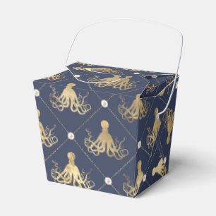 Ballotins Poulpe bleu et or de style vintage nautique