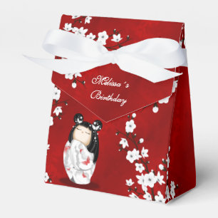 Ballotins Poupée Kokeshi Rouge Noir Blanc Cerisier Fleurs Fa