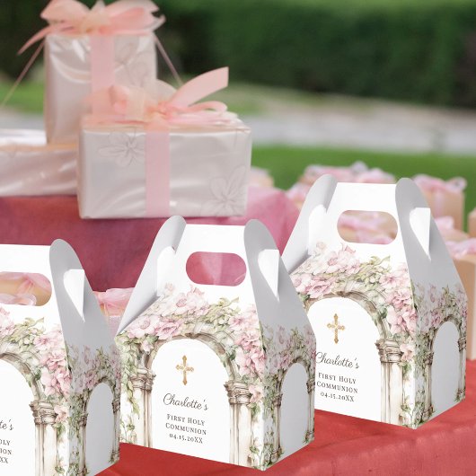 Ballotins Première communion Arceau de fleurs roses