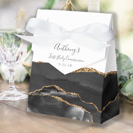 Ballotins Première communion écriture Black Gold Agate