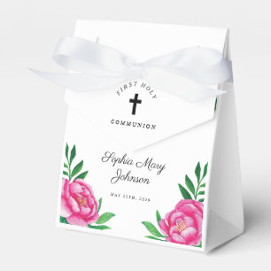Ballotins Première communion élégante florale rose fille