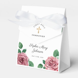 Ballotins Première communion religieuse fille pivoines roses