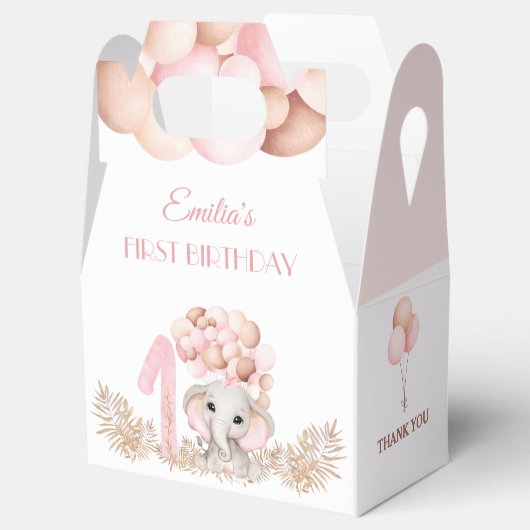 Ballotins Première Fille d'anniversaire Eléphant Ballons ros (Ouvert)