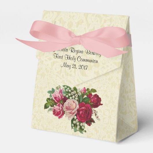 Ballotins Première Sainte Communion Croix Roses Ecru Dentell (Verso)