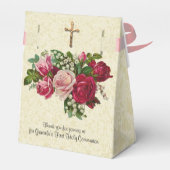 Ballotins Première Sainte Communion Croix Roses Ecru Dentell (Arrière)