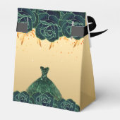 Ballotins Quinceanera fleurons or vert robe merci (Arrière)