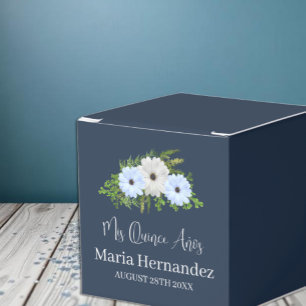 Ballotins Quinceañera Florale Bleu Clair et Blanc Rustique