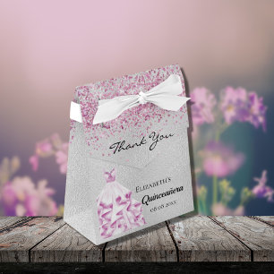 Ballotins Quinceanera robe rose argent merci