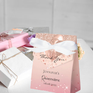 Ballotins Quinceanera rose rose rose bulles d'or merci