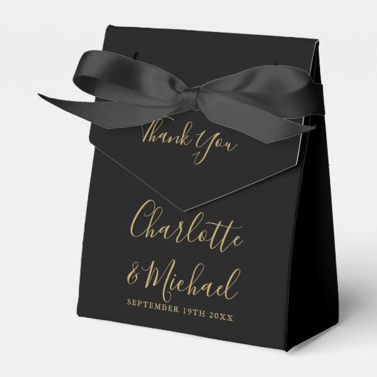 Ballotins Remerciements de mariage chic noir et or écriture (Verso)