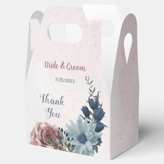 Ballotins Romantique rose bleu fleurs verdure mariage (Ouvert)