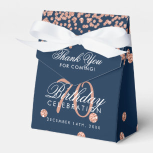 Ballotins Rose Gold 70th Birthday Merci Confetti Navy